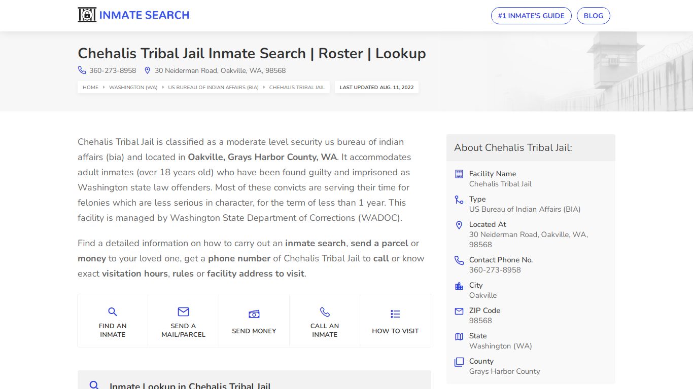 Chehalis Tribal Jail Inmate Search | Roster | Lookup